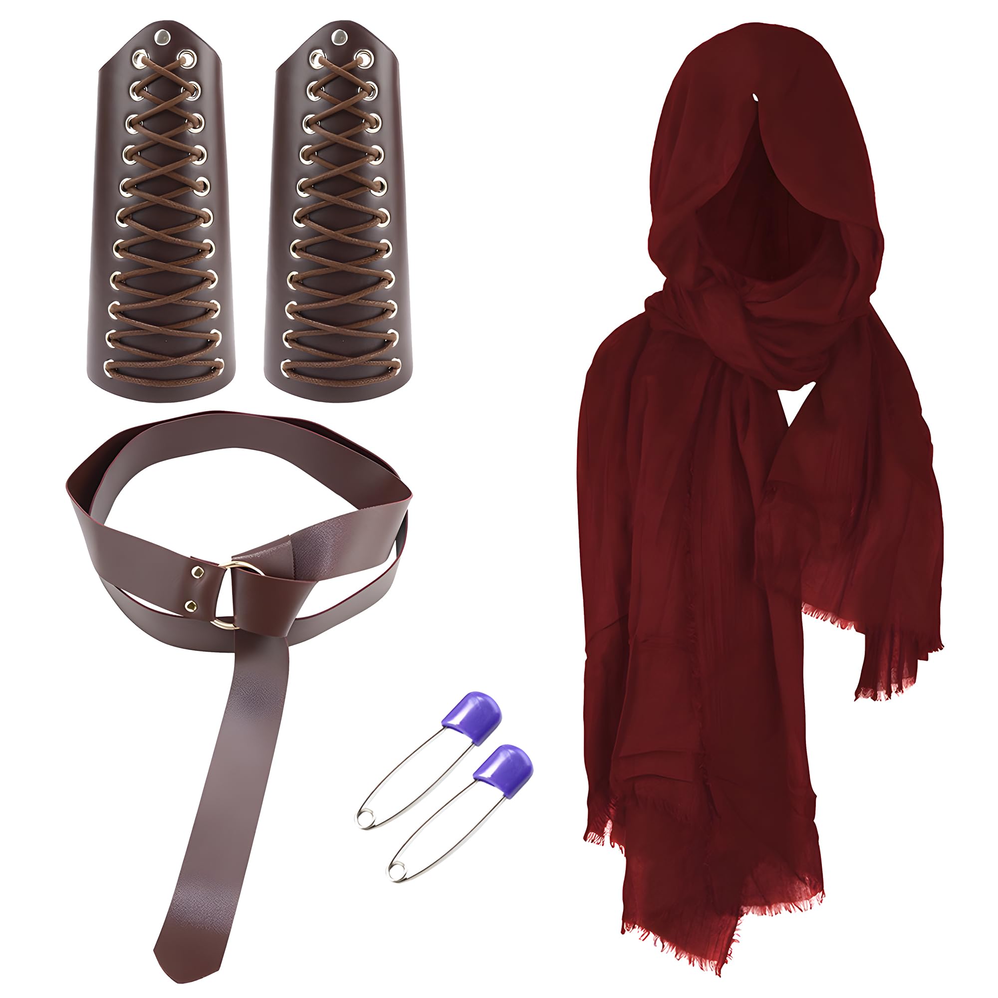 Jyeennar 4PCS Viking Costume Set for Men - Complete Medieval Knight Accessories with PU Leather, Adjustable Hooded Scarf & Belt