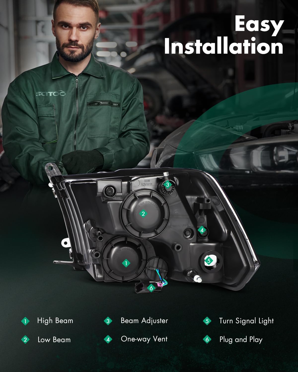 SCITOO Headlights for 2009 2010 for Dodge Ram 1500 2010-2018 for Dodge Ram 2500 3500 2011-2018 for Ram 4500 5500 Pair Headlight Assembly Black Housing Clear Reflector 68096438AG