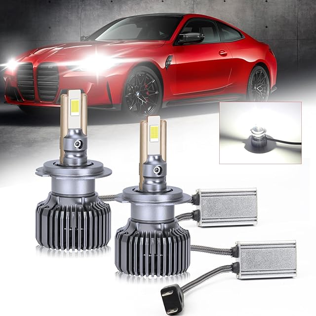 JMEST LEAD H7 LED Headlight Bulbs, 100W 10000LM Super Bright 6500K Cool White, Highlight LED Chips No Shadows, All in one Stable LED Conversion Kit Replace Halogen Bulbs, Plug and Play (2PCS)