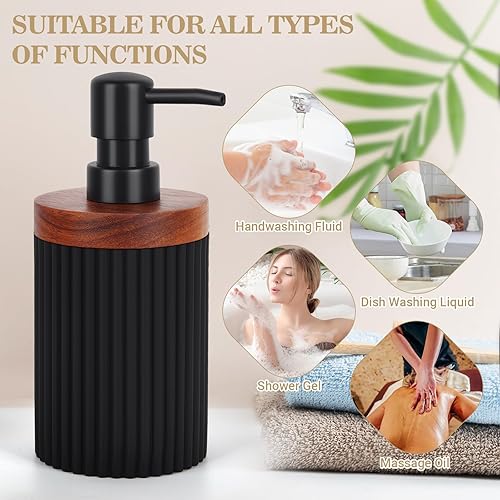 Miniatura 4 de Botella de gel de ducha de resina negra de 10.1 fl oz con bomba, recipiente recargable a prueba de fugas, dispensador de baño ecológico (paquete de