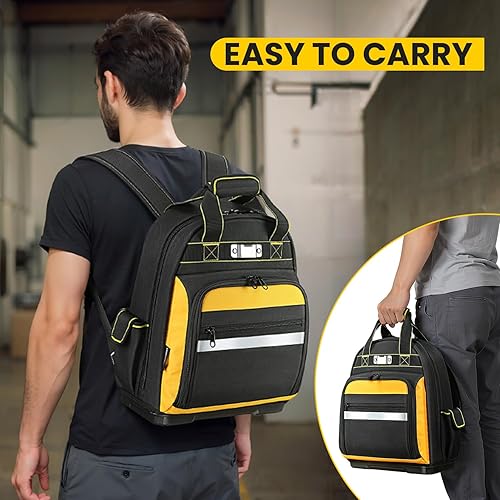 Miniatura 6 de Mochila de herramientas, mochila de alta resistencia con base moldeada impermeable, mochila de herramientas con múltiples bolsillos, organizador de