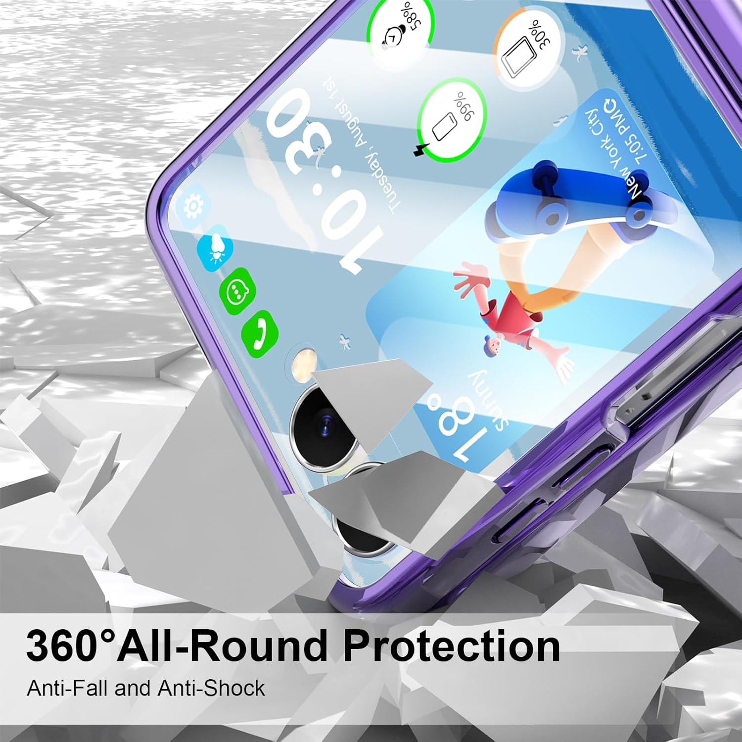 Designed for Z Flip 7 Case Clear,Compatible with MagSafe, Built-in Kickstand & Screen Protector & Hinge Protection, Slim Protective Phone Case Plating Cover for Samsung Galaxy Z Flip 7 (Purple)