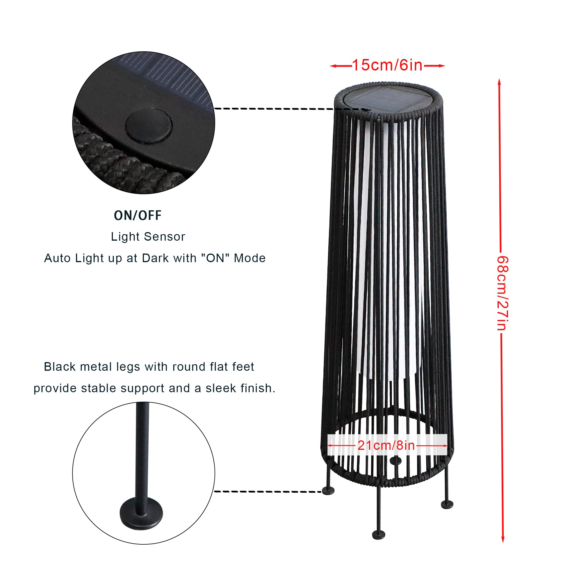 Lot De 2 Lampadaires Solaires Extérieurs En Osier - Gris, étanche IP44, éclairage Automatique, Pour Jardin, Terrasse