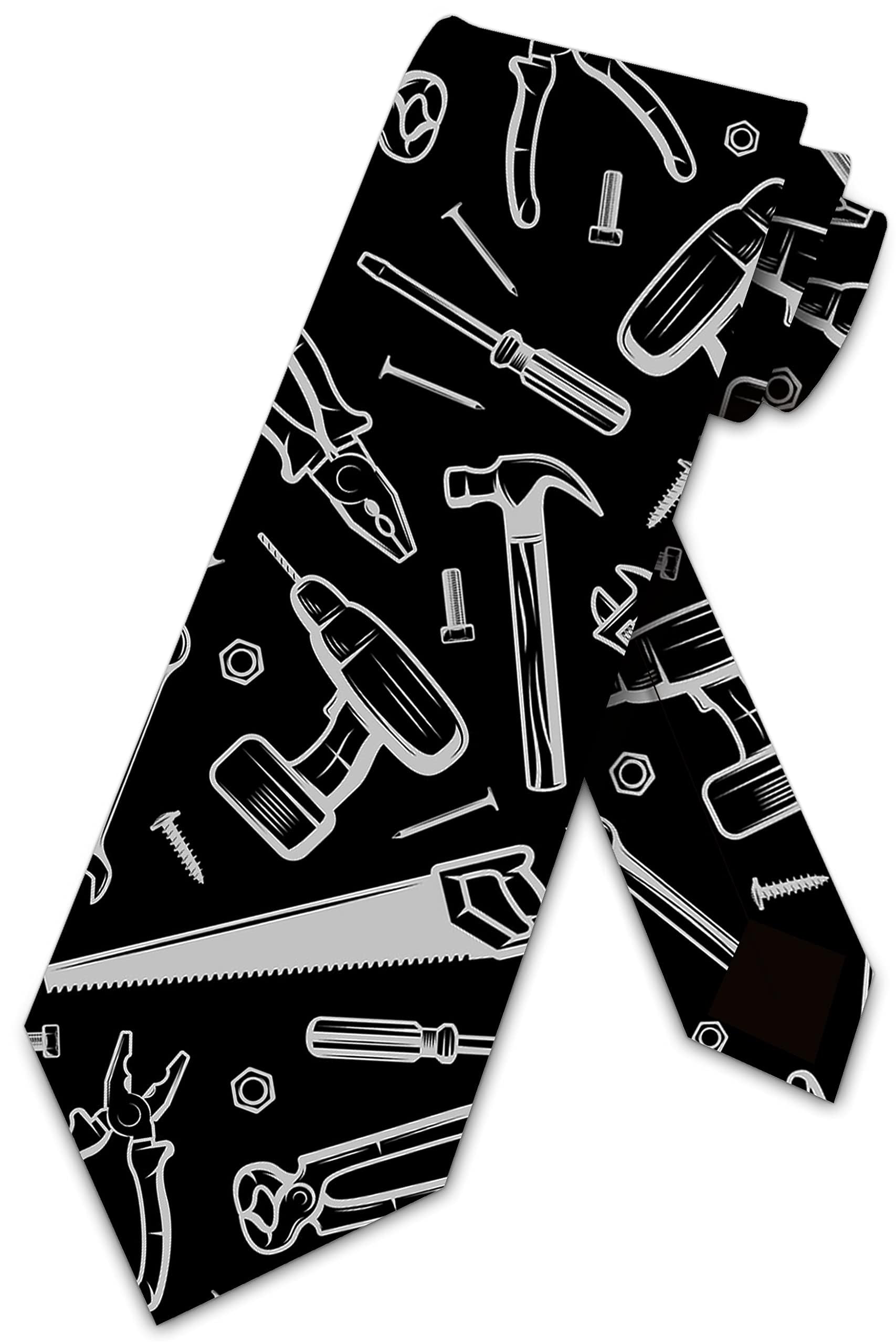 BHHJKK Tool Ties Mens Handyman Necktie Construction Tie Black Neckties