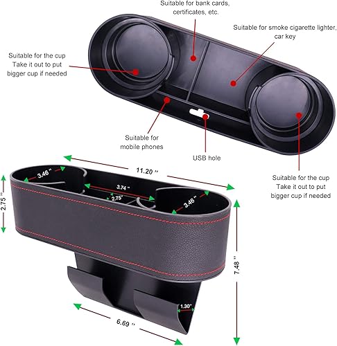 Miniatura 3 de Organizador de asiento de vehículo, soporte para bebidas, caja de almacenamiento multifuncional, organizador de insertos que ayuda a reducir la
