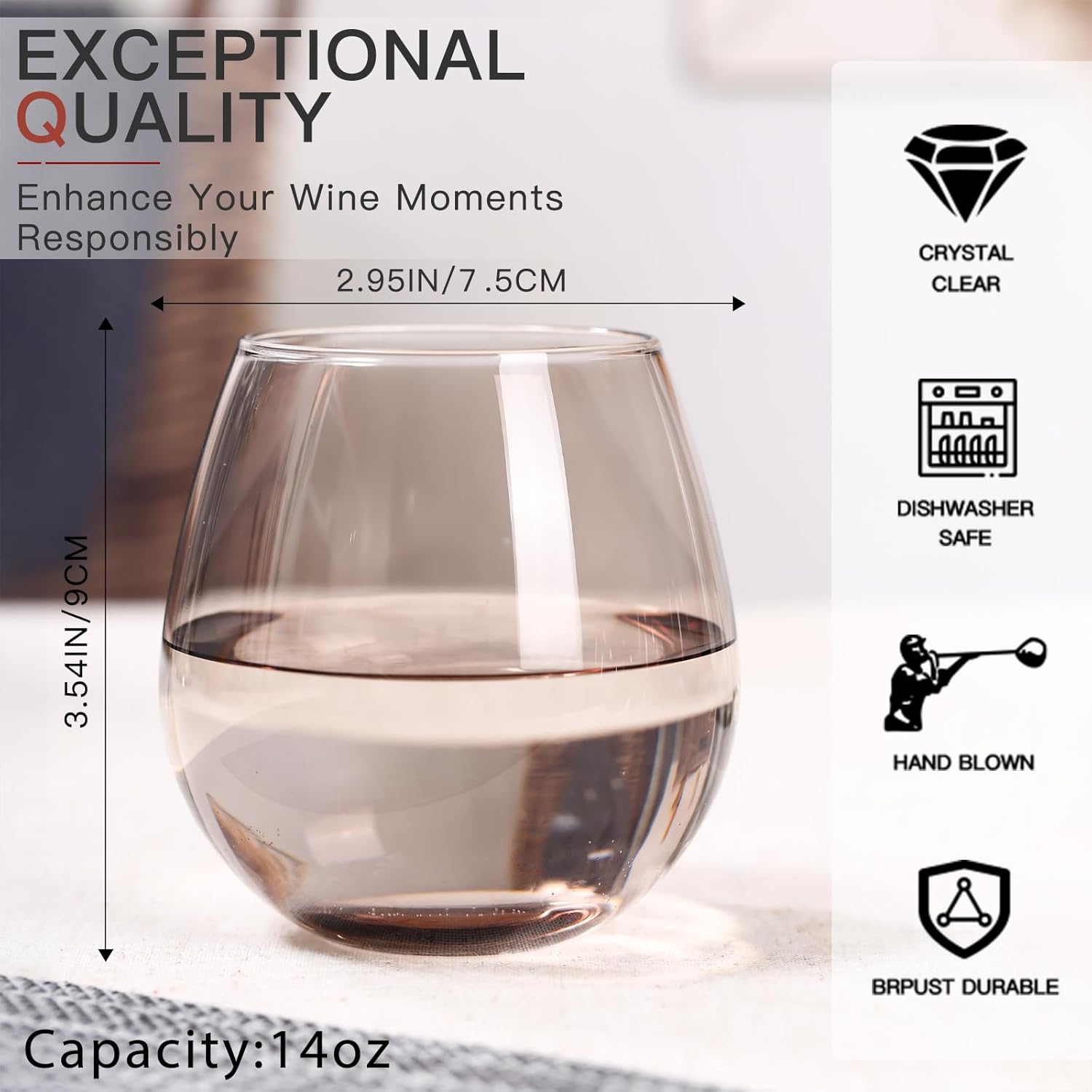 Colored Stemless Wine Glasses Set of 6-15 oz -【Hand-Blown】 Colored Drinking Glasses, European Design Crystal Glass For Red & White Wine, Unique Gifts for Wedding, Birthday(Multicolor) - Image 3