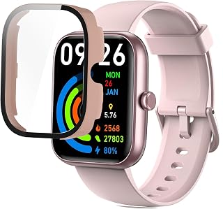 Lamshaw IDW25 Smart Watch Case, Hard PC Case with Screen Protector, Compatible with VRPEFIT, Konitee, KALINCO IDW25, 9H Tempered Glassh (Pink)
