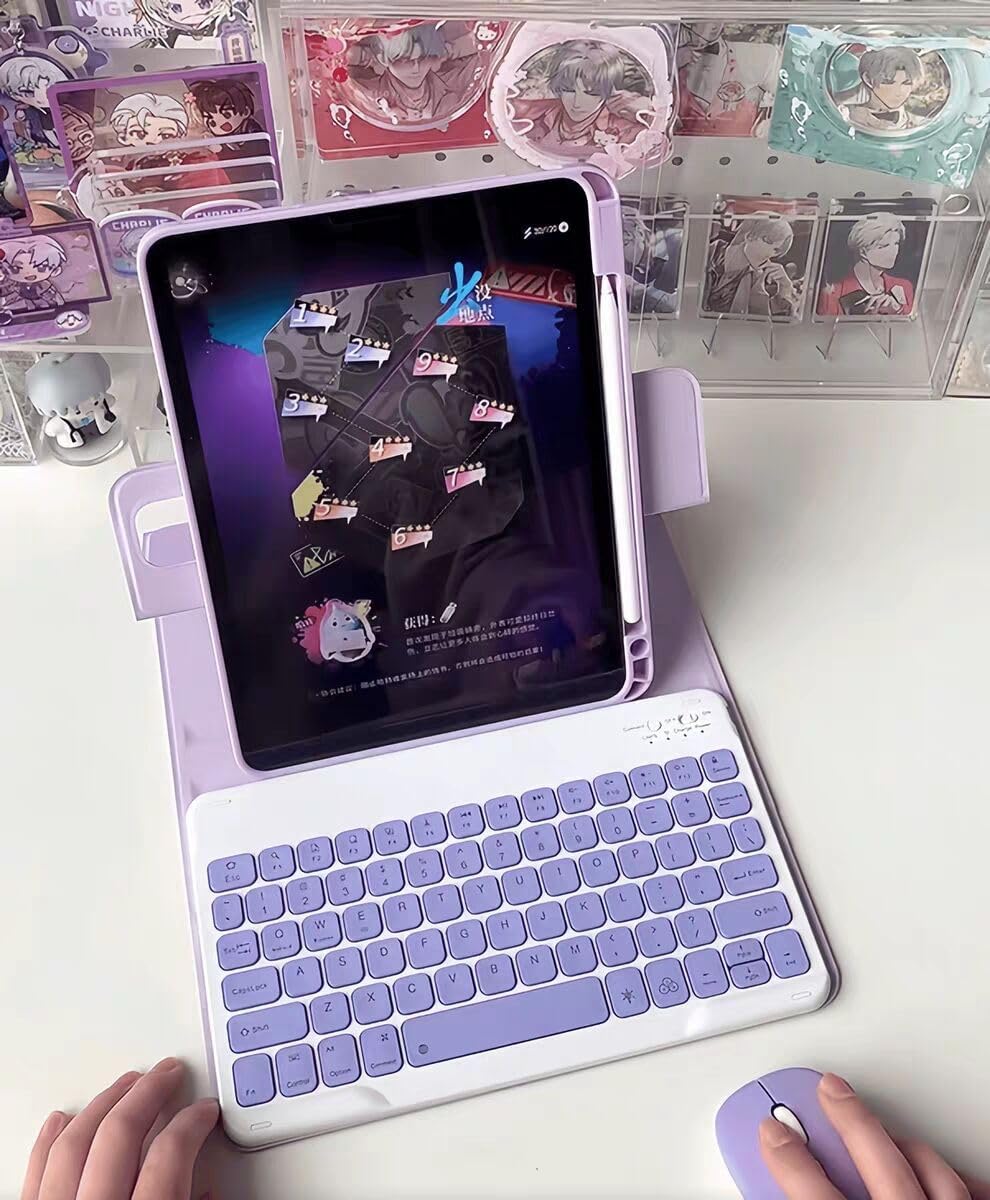 AnMengXinLing Vertical Keyboard Case for iPad 11th Generation 11-inch (A16), iPad 10th Gen, 360° Rotatable Magnetic Detachable Keyboard Cover with Pencil Holder, 360 Rotate-Blue+White