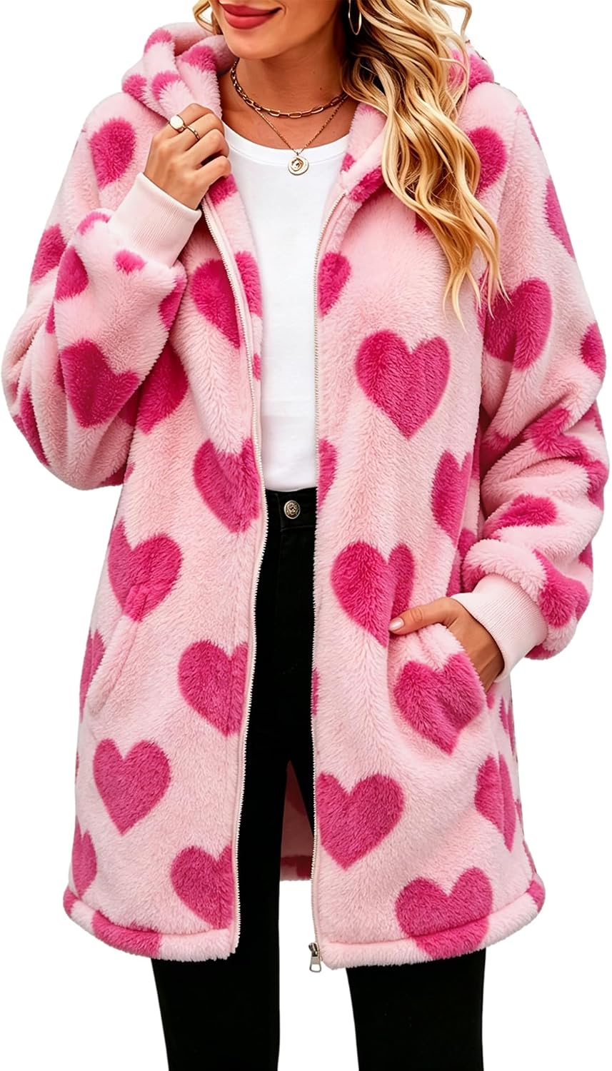 Yanekop Women Oversized Sherpa Jacket Fuzzy Fleece Zip Up Hoodie Outerwear Warm Winter Coat With Pockets