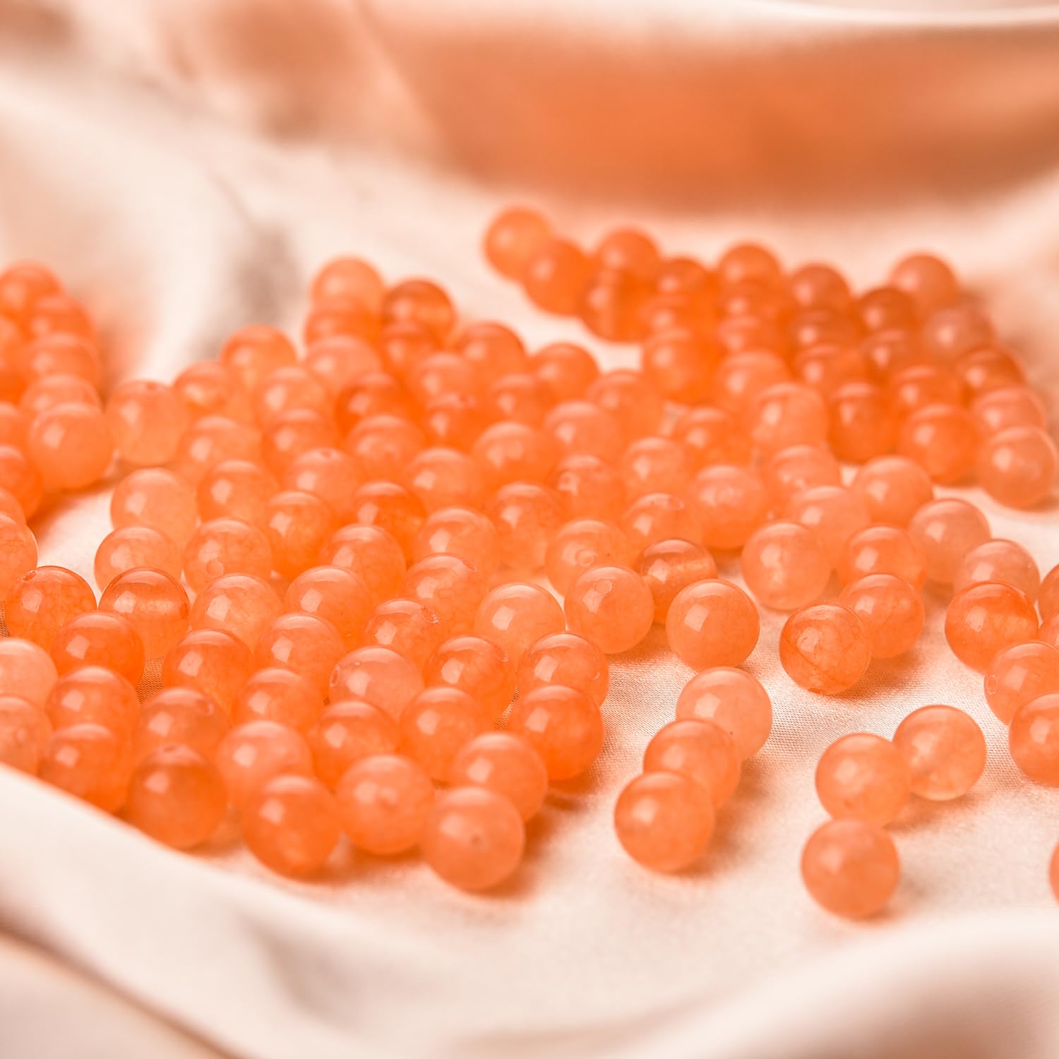 150pcs Natural Orange Jadeite Stone Beads - 8mm Round Polished Chalcedony Beads For Jewelry Making