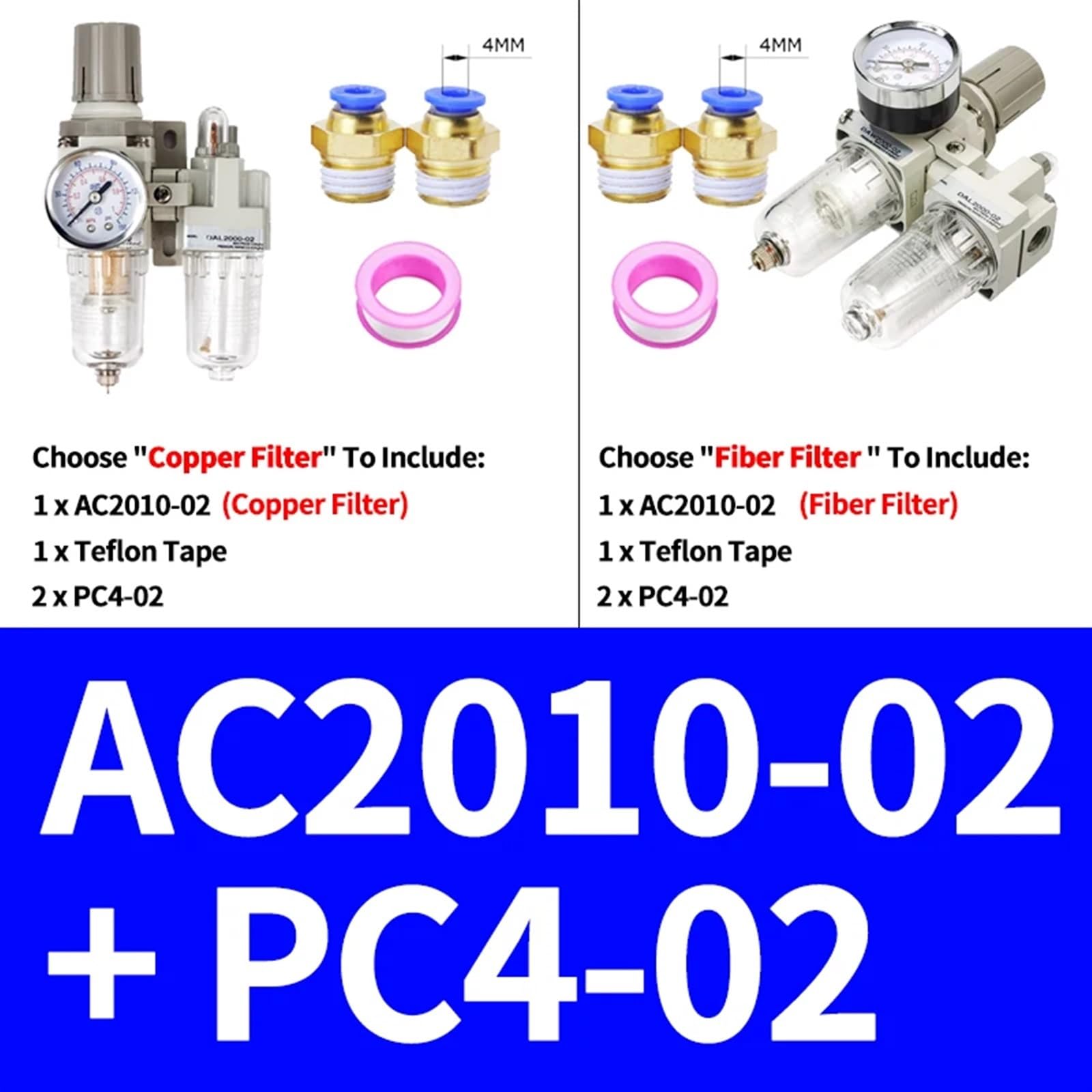 Régulateur de pression pneumatique, séparateur d'eau et d'huile, compresseur de Drainage manuel, filtre à Air, humidité, AC2010-02, AC3010-03, AC4010-04(Ac2010-02 Pc4-02,Fiber Filter)