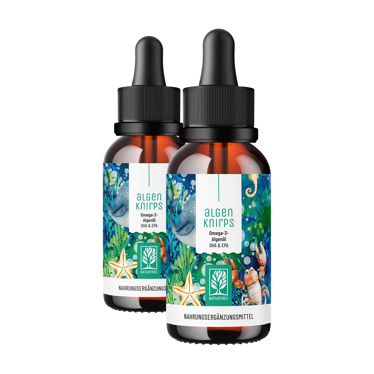 NATURTREU® Omega 3 für Kinder aus Algenöl - Optimiert für Kinder mit leckerem Orangen Geschmack, 250 mg DHA und 125 mg EPA pro Portion, kein Tropfen zählen nötig - Omega 3 Kids - Vegan - 100 Portionen