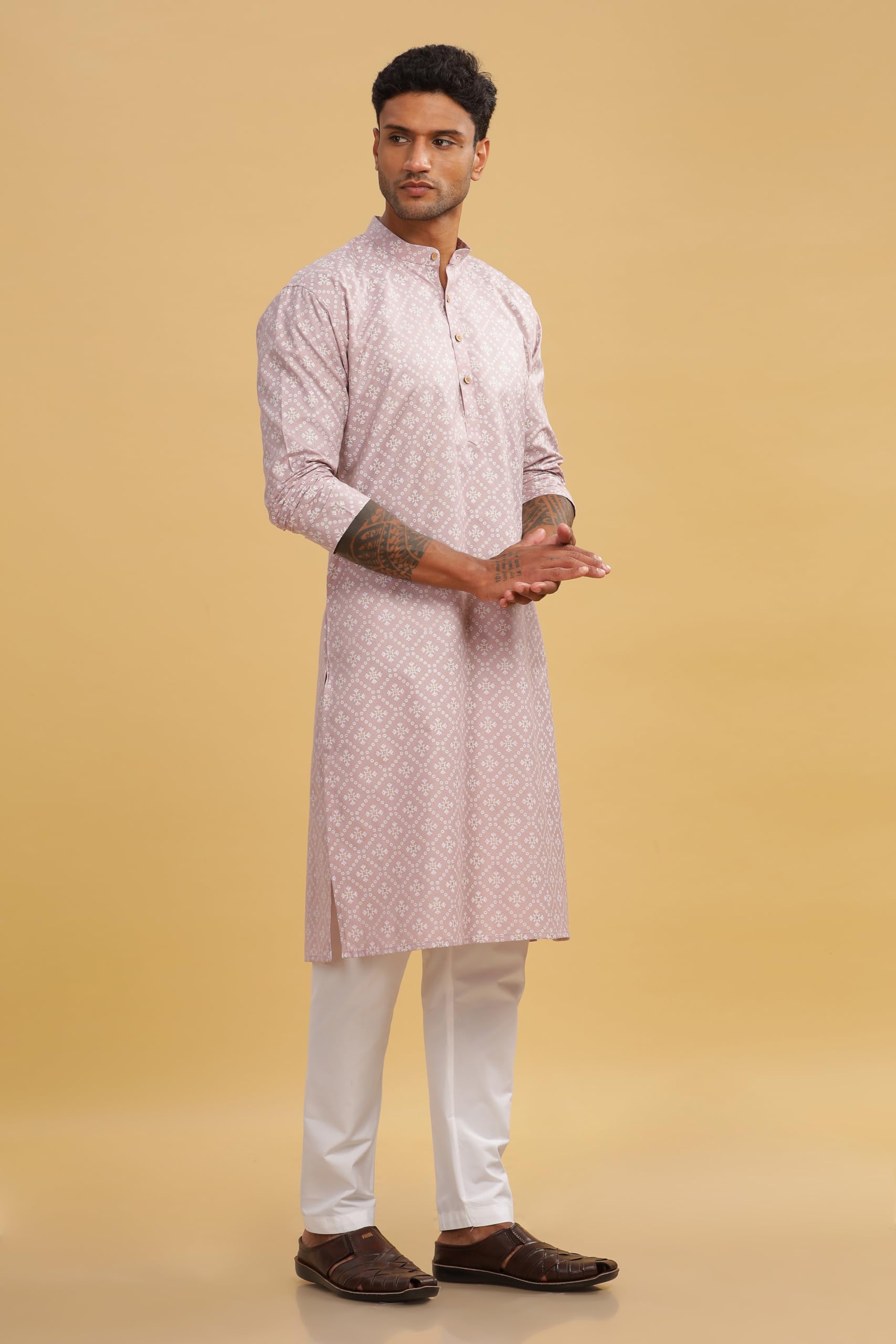 Be Active Men's Cotton Regular Kurta (C-399-3_Pink, Regular Fit, Large