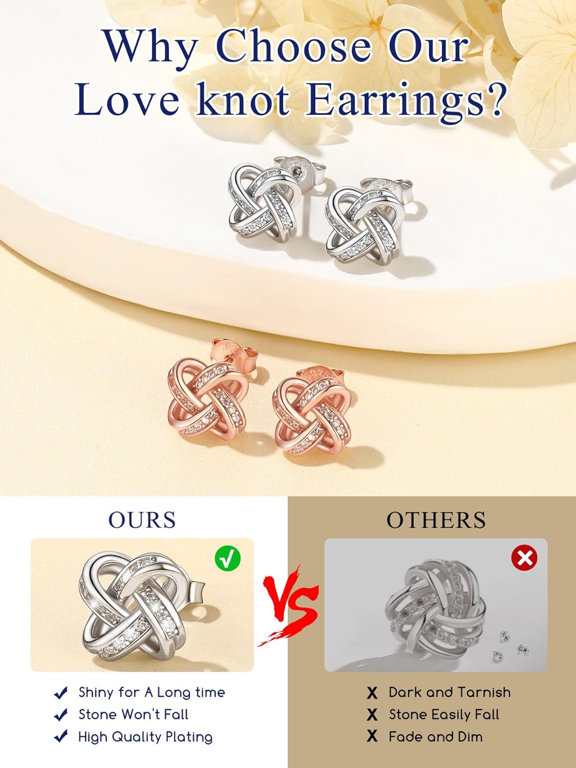 Suplight 925 Sterling Silver Love Knot Pendant Necklaces/Stud Earrings, Forever Love Infinity Diamond Dainty Silver Earrings/Necklaces, BFF Friendship Knot Wedding Engagement Christmas Gifts - Image 6