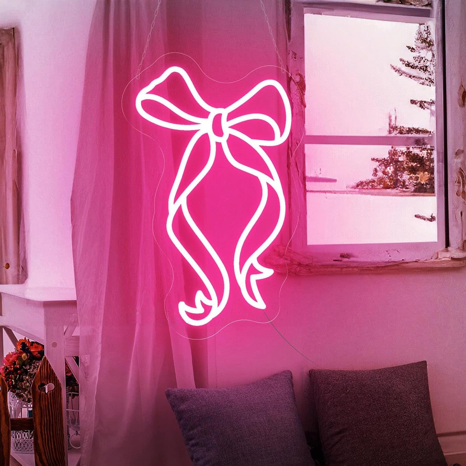 Custom Bow Neon Sign, Ribbon Neon Sign, Lightup Bow Decor for Bedroom, Pink Bow Nursery Decor, Custom Neon Sign, Birthday Gift for Girl, Bow Decor