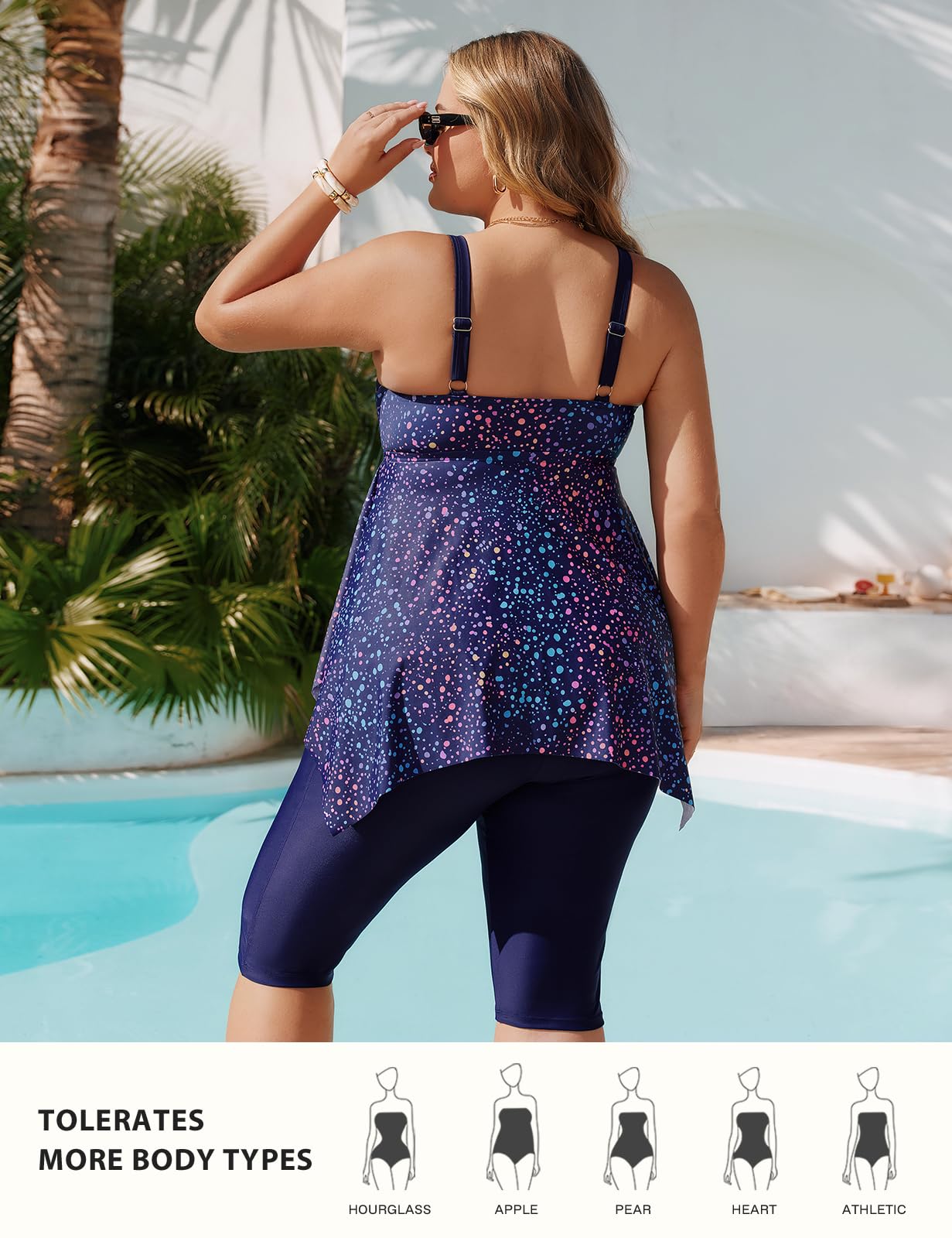 Hanna Nikole Tankini - Costume da bagno da donna, taglie forti, con scollo a V, orlo irregolare, top con pantaloncini