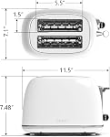 Toaster 2 slice, KitchMix Retro Stainless Steel Toaster with 6 Settings, 1.5 In Extra Wide Slots, Bagel/Defrost/Cancel Function, Removable Crumb Tray (White)