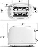Vista 7 de Tostadora de 2 rebanadas, tostadora retro de acero inoxidable con 6 ajustes, ranuras extra anchas de 1.5 pulgadas, función de Blanco