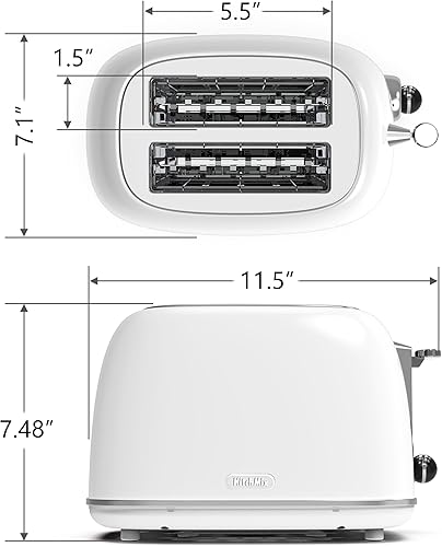 Miniatura 7 de Tostadora de 2 rebanadas, tostadora retro de acero inoxidable con 6 ajustes, ranuras extra anchas de 1.5 pulgadas, función