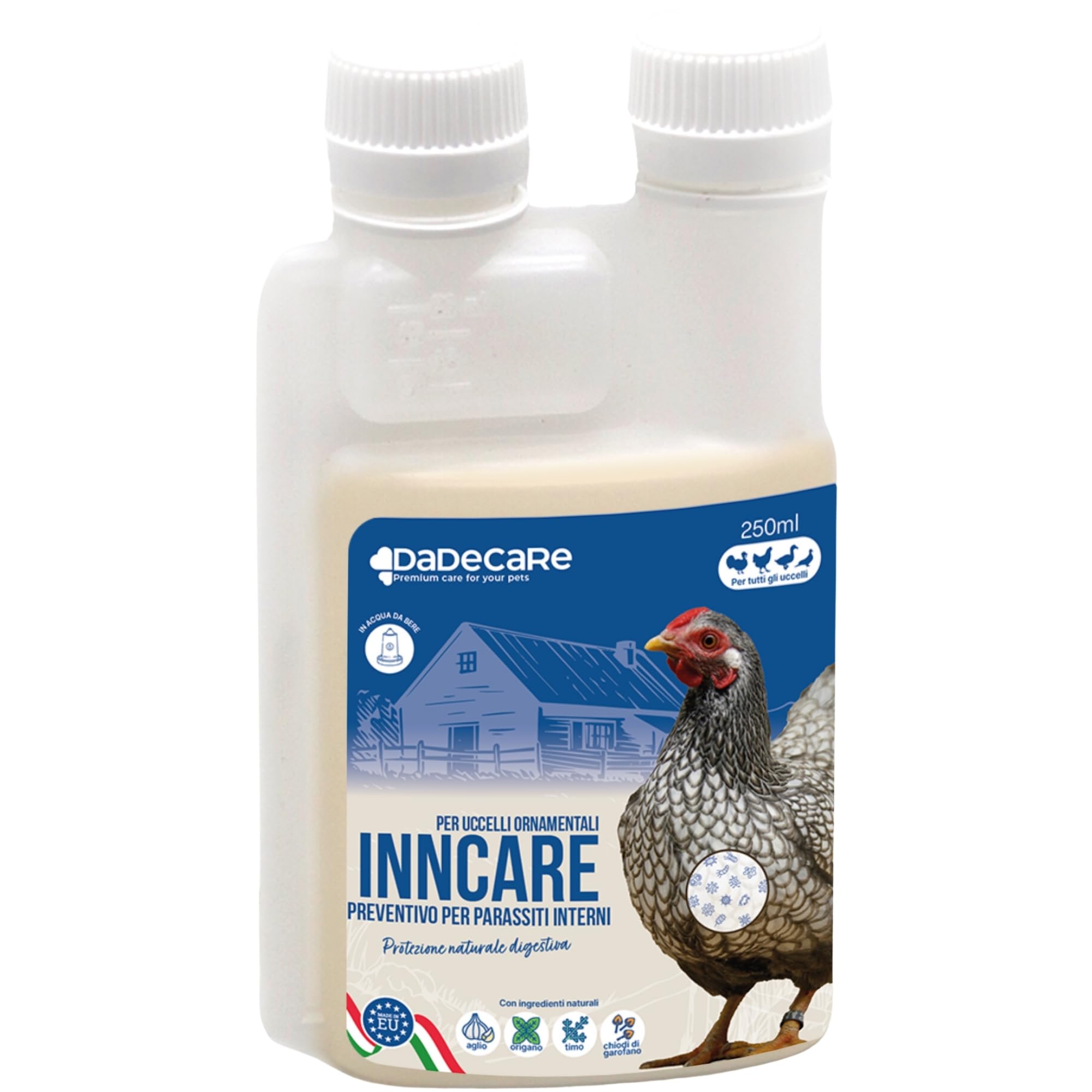 Preventivo Parassiti Interni Naturale 250 ml - Polli, Pollame ed Esotici - Previene e Tratta Problemi digestivi - Formula Naturale - Estratto di Aglio e Oregano - Inncare
