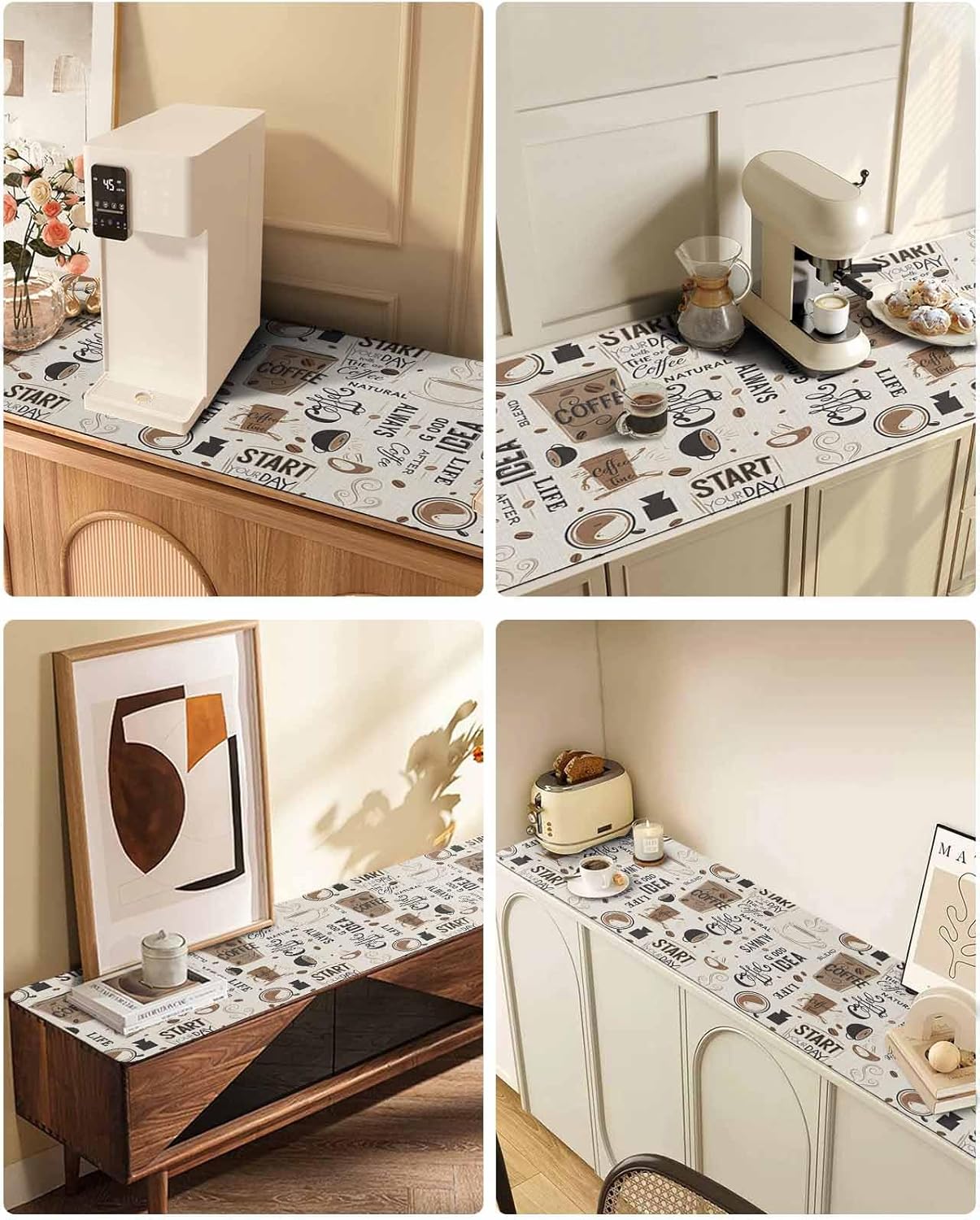 Coffee Cup Table Runner and Trivet for Hot Dishes Coffee Beans Linen Background Heat Proof Trivet to Protect Table and Countertop Hot Plates Mat for Kitchen Dining 48 x 12 Inch