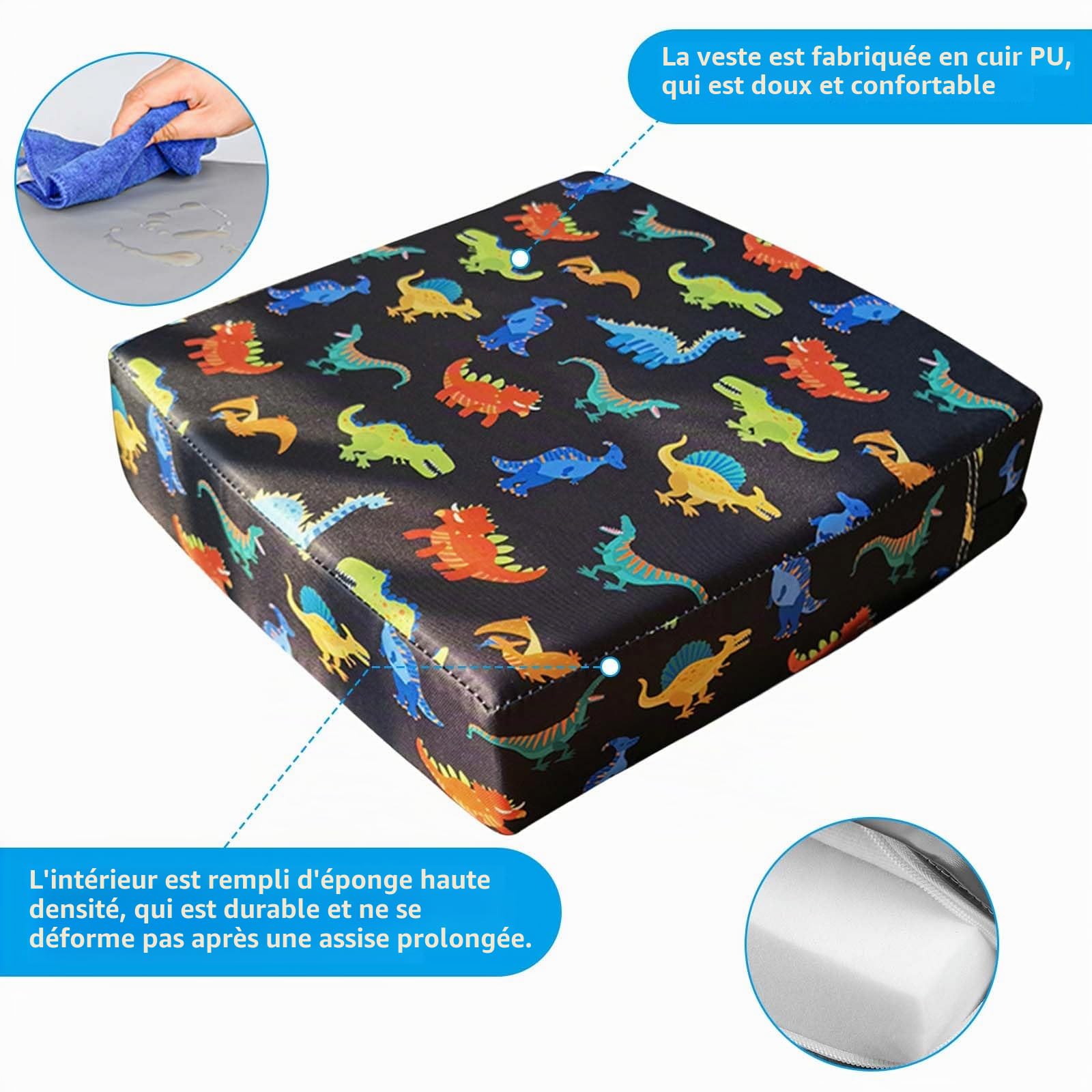 Rehausseur de chaise pour enfant, 10 cm, en tissu Oxford imperméable, avec boucle de sécurité, lavable, démontable, pour la maison, les déplacements, noir