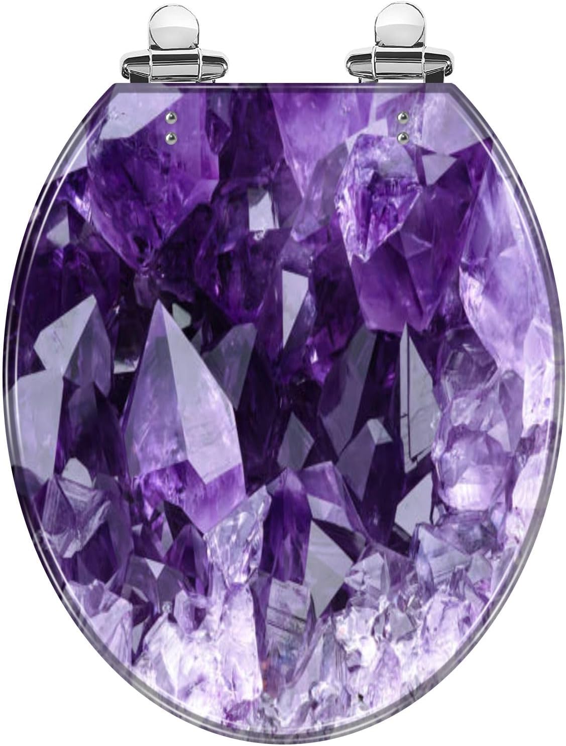 Round Toilet Seat Amethyst druse Resin Toilet Seat with Quietly Close Quick Release Hinges Decorative Toilet Seat with Cover Easy to Clean and Install