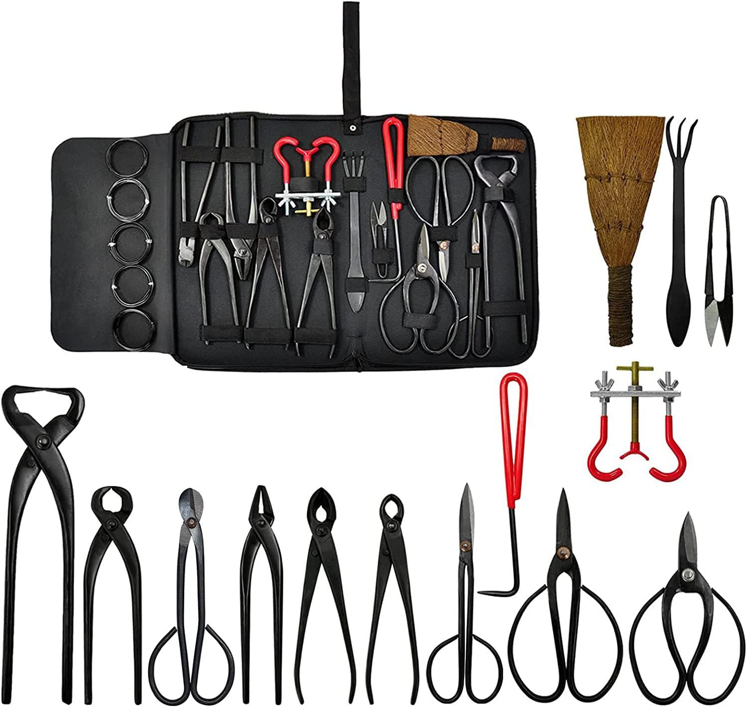Kit de Herramientas de jardinería de Bonsai de 14 Piezas, Tijeras de poda de Acero al Carbono de Uso Pesado para el Corte de árboles y Jardines de Bonsai de Interior