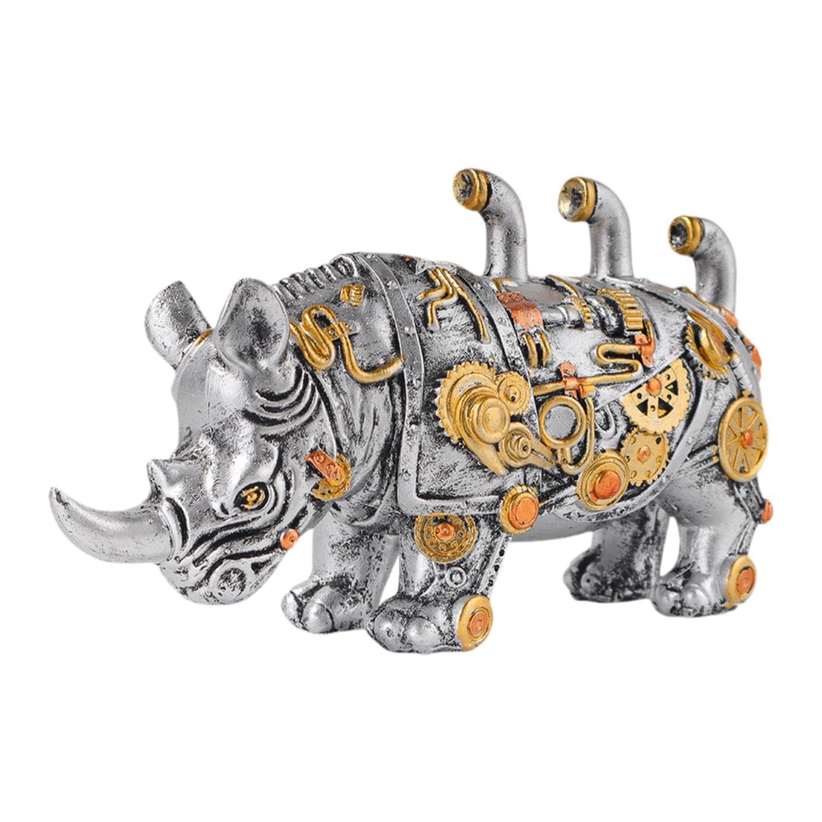 TWISAXC Detailed Machinery Solid Resin Rhinoceros Sculpture For Desk Or Cabinet Ornament Mechanical Rhinoceros Figurine Sturdy