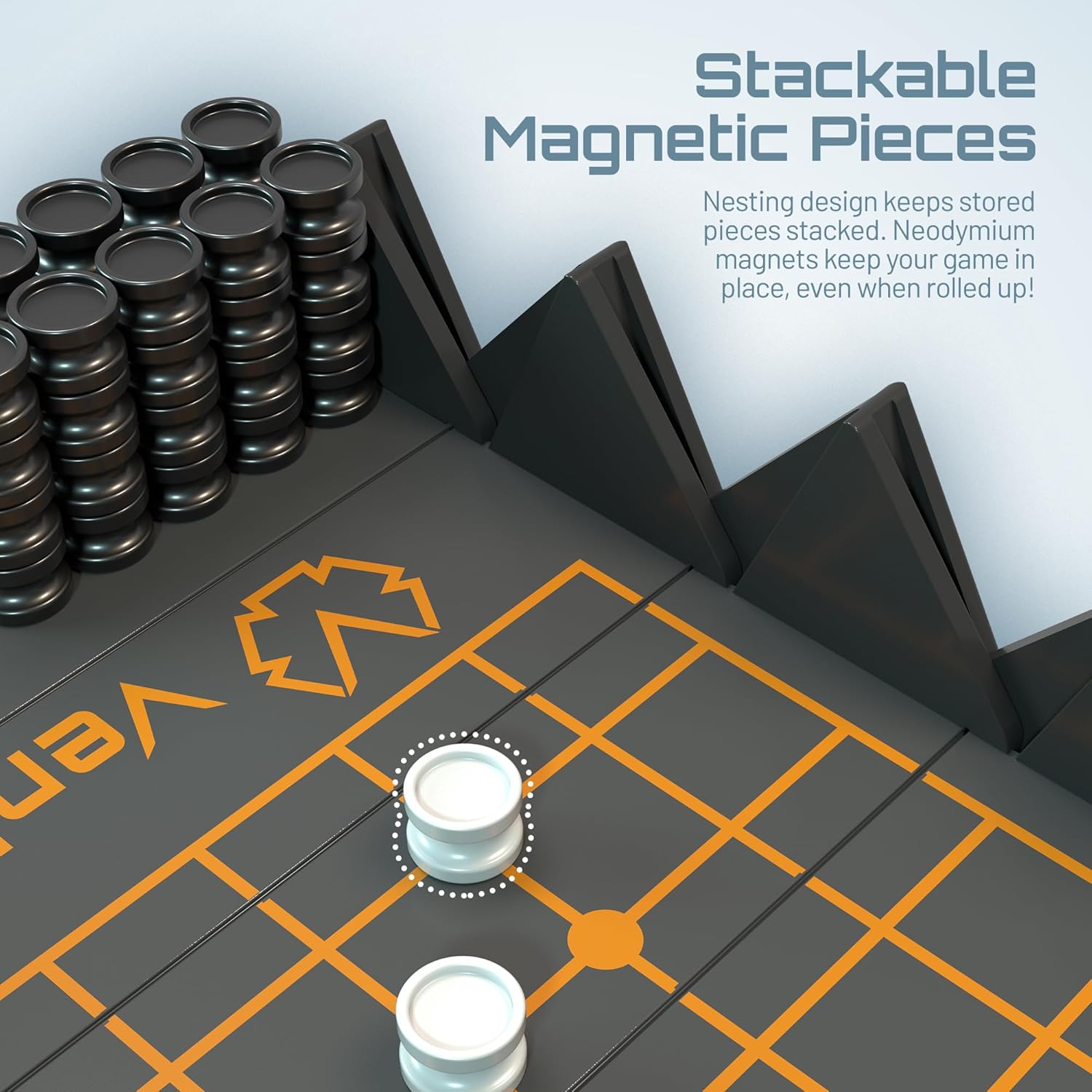 VENTUREBOARD GO 9x9 6 Inches Magnetic Unique GO Set Board Game - Folding Board, Portable Travel GO Board Game Pieces - (Black/Grey)