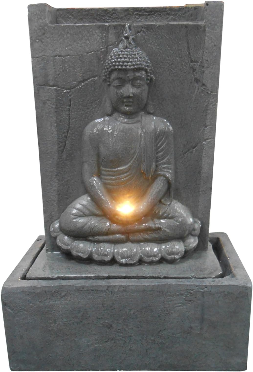 HOMEA 5ftn071b Fountain Sitting Buddha LED Plaque Concrete/Fibre Glass Grey 41.5 x 22 x 60 cm