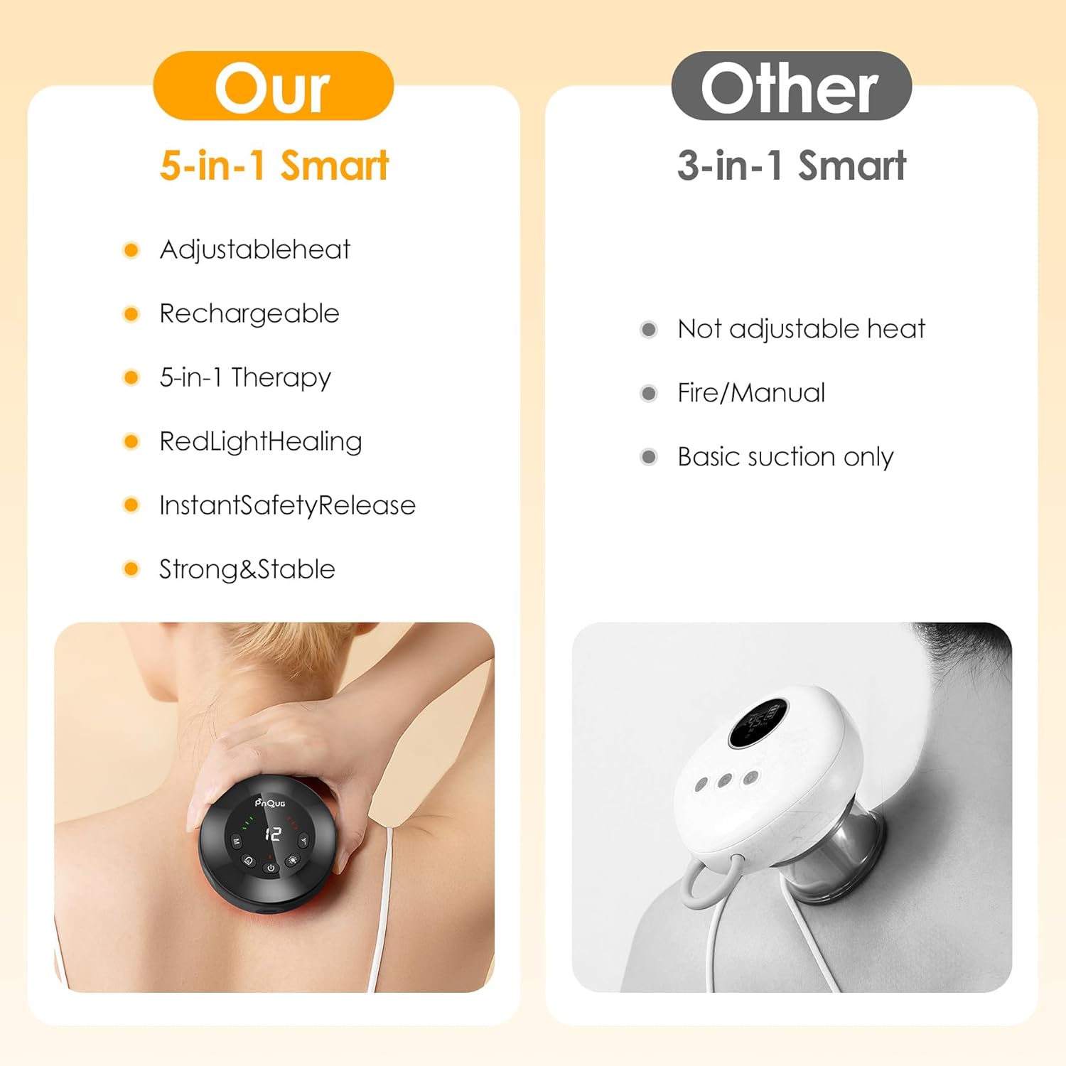 5-in-1 Smart Dynamic Cupping Device with Automatic Temperature and Suction Adjustment, Featuring red Light Therapy; Helps Relieve Back Pain, Muscle Knots, and Soreness