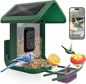 Bird Feeder with Camera Solar Powered : Smart Camera Bird Feeder 2K Live Feed Cam for Backyard - AI Identify Auto Capture Videos Pictures, Gifts for Birdlover Mom Dad, 2.4GHz WiFi asin的图片