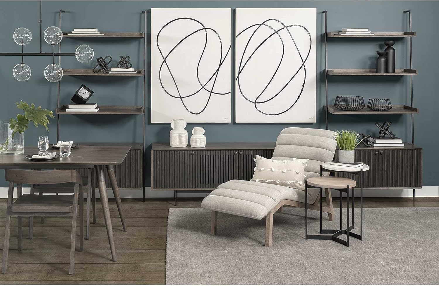 HomeRoots Black Metal Set of 2 Medium Brown Wood Round Top Side Tables with Marble Nesting