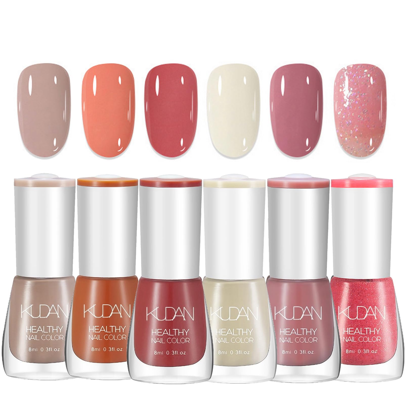 DMQ Nail Polish Set, 6Pcs Nude Pink Glitter Nail Varnish, Quick Dry & Long Lasting, Non-Toxic Water Based Shimmer Nail Polish Gel for DIY Nail Art at Home