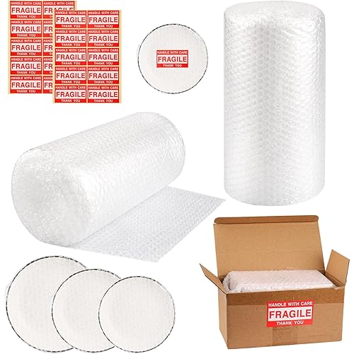 2-pack Bubble Cushioning Wrap Rolls, 3/16" x 12" x 72' ft Total Bubble Packing Wrap,Cushioning Rolls Packing Supplies Perforated Everv 12 ",with 20 Fragile Stickers for Packing Moving Shipping