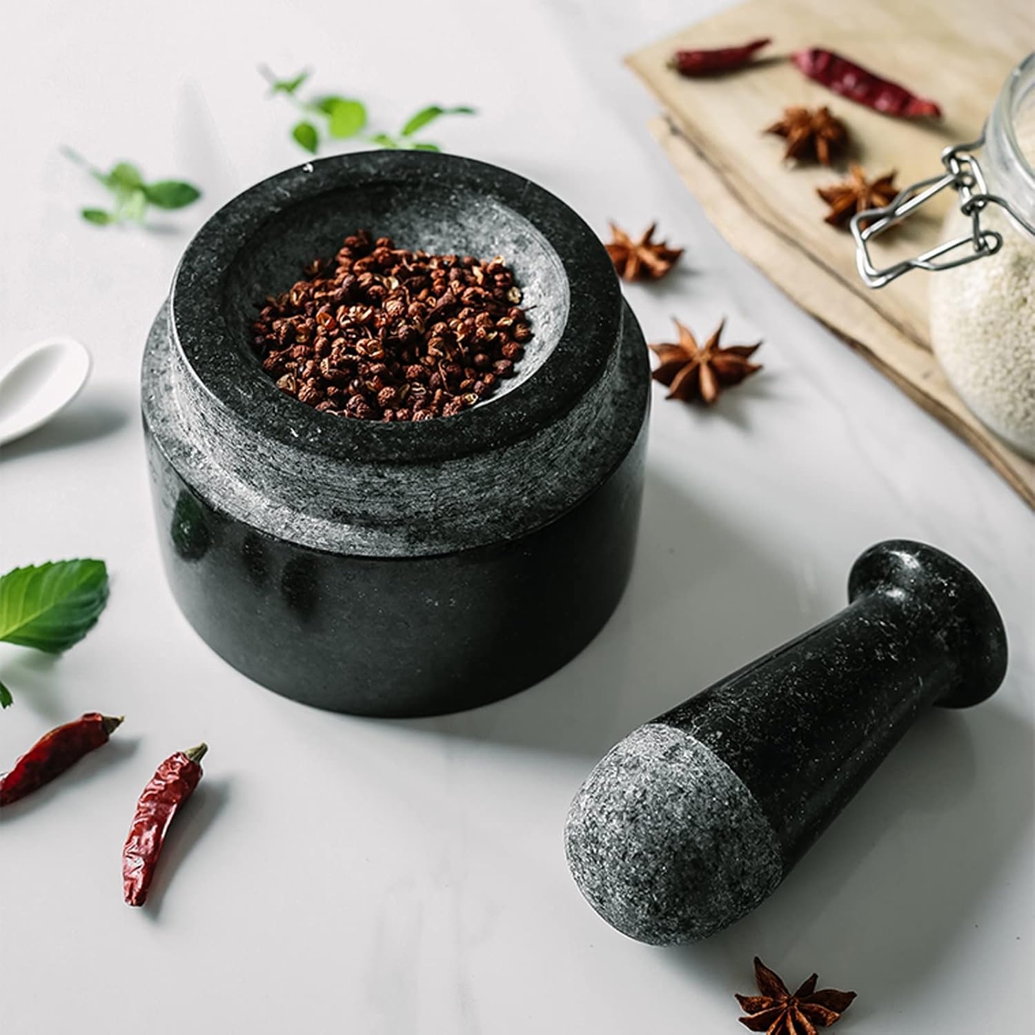 Mortar and Pestle Set Marble Mortar and Pestle Set, Double-Sided Grinding Design Spice Crusher, Mixing Grinding Bowl, Crusher, Pepper Mill Mortar Pestle, Garlic Grinder Crusher DIY Tool fo