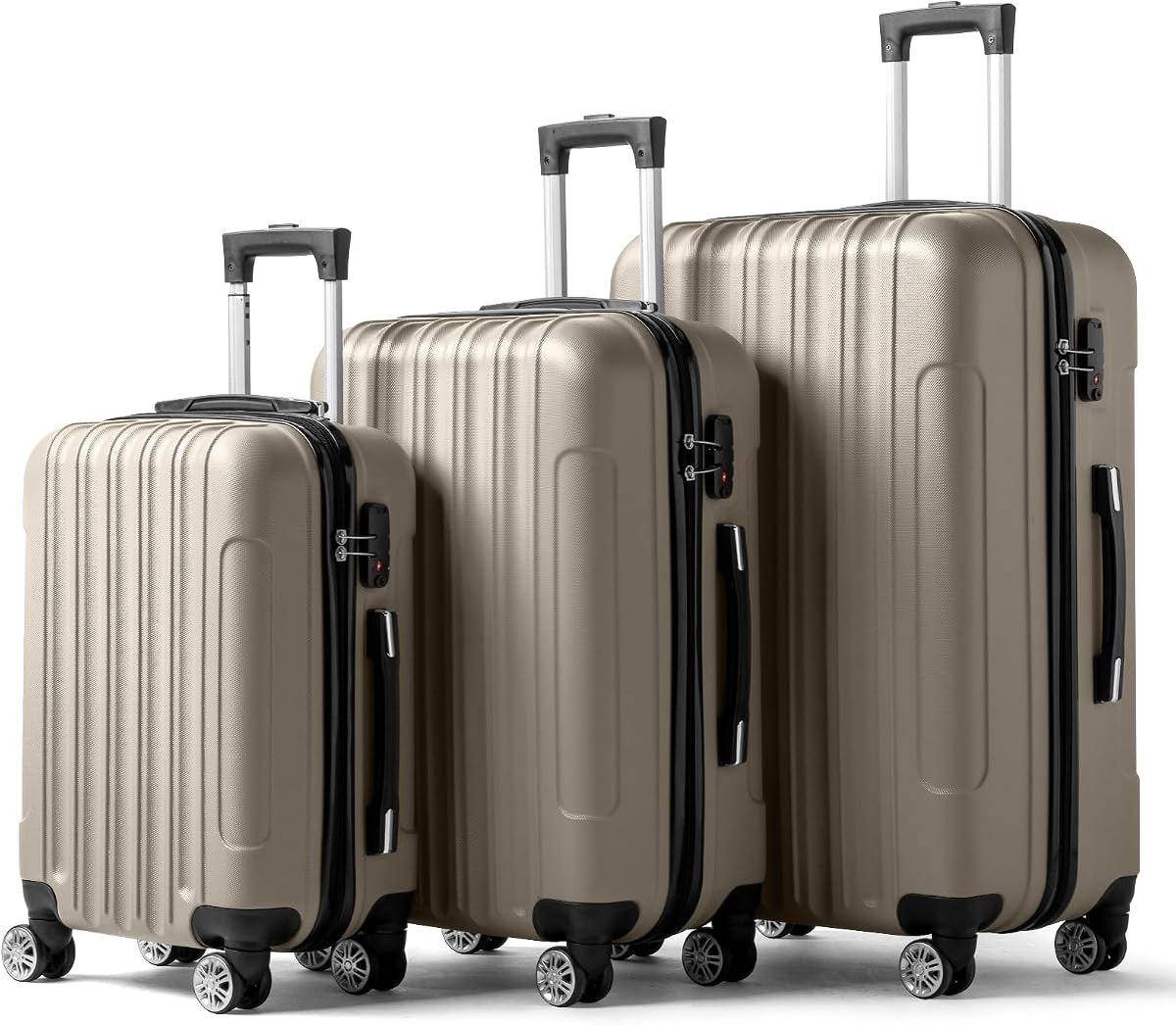 Karl home Luggage Set of 3 Hardside Suitcase Sets - Champagne (20/24/28) | 3 Piece Suitcase Sets with Spinner Wheels & TSA lock, Portable Lightweight ABS Luggages for Travel, Business