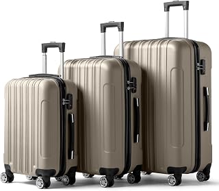 Luggage Sets 3 Piece, Hardside Carry on Suitcase Sets with Spinner Wheels & TSA lock, Portable Lightweight ABS Luggages for Travel, Business - Champagne, 20/24/28in