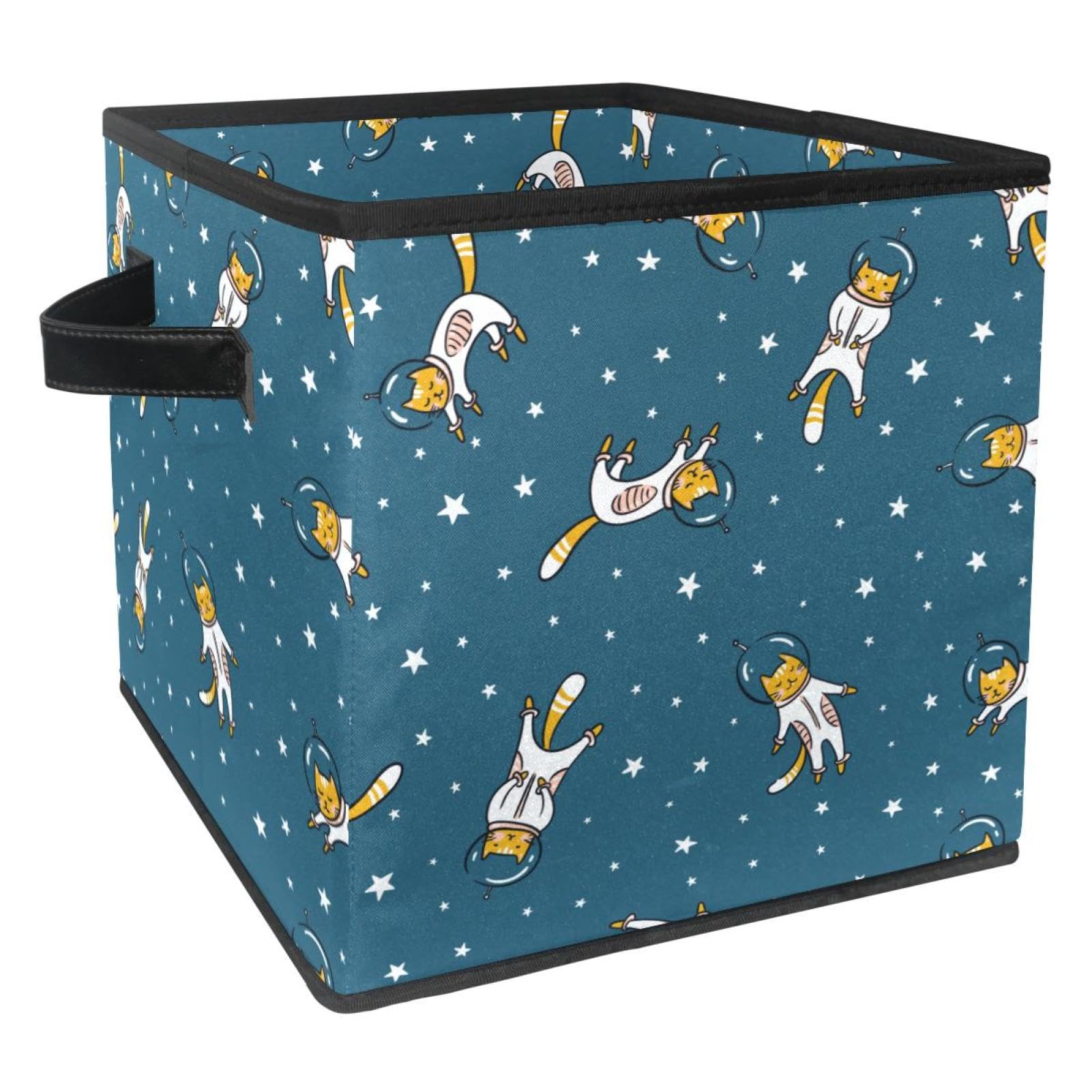 Organiseur en tissu pliable motif chat de l'espace pour jouet et vêtement