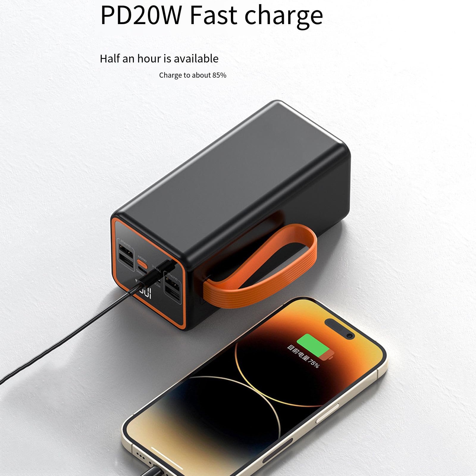 RIDAEX Banco al Aire Libre portátil del Poder del teléfono móvil de Carga súper rápida de la Capacidad 66W de Gran Capacidad 50000 Mah del Banco del Poder,White-90000mAh
