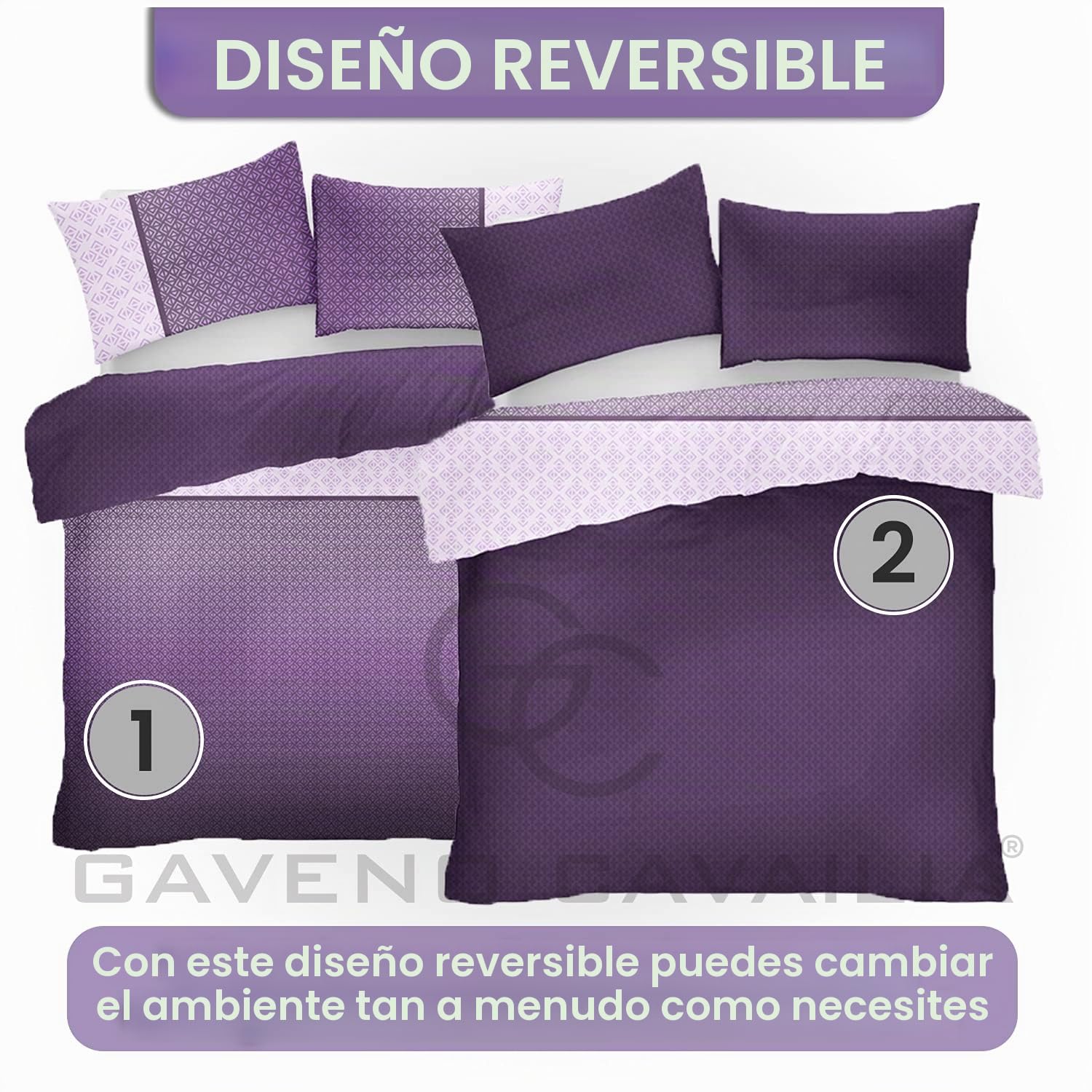 GC GAVENO CAVAILIA Juego de Funda nórdica para Cama de Matrimonio (200 x 200 cm), polialgodón, Color Morado
