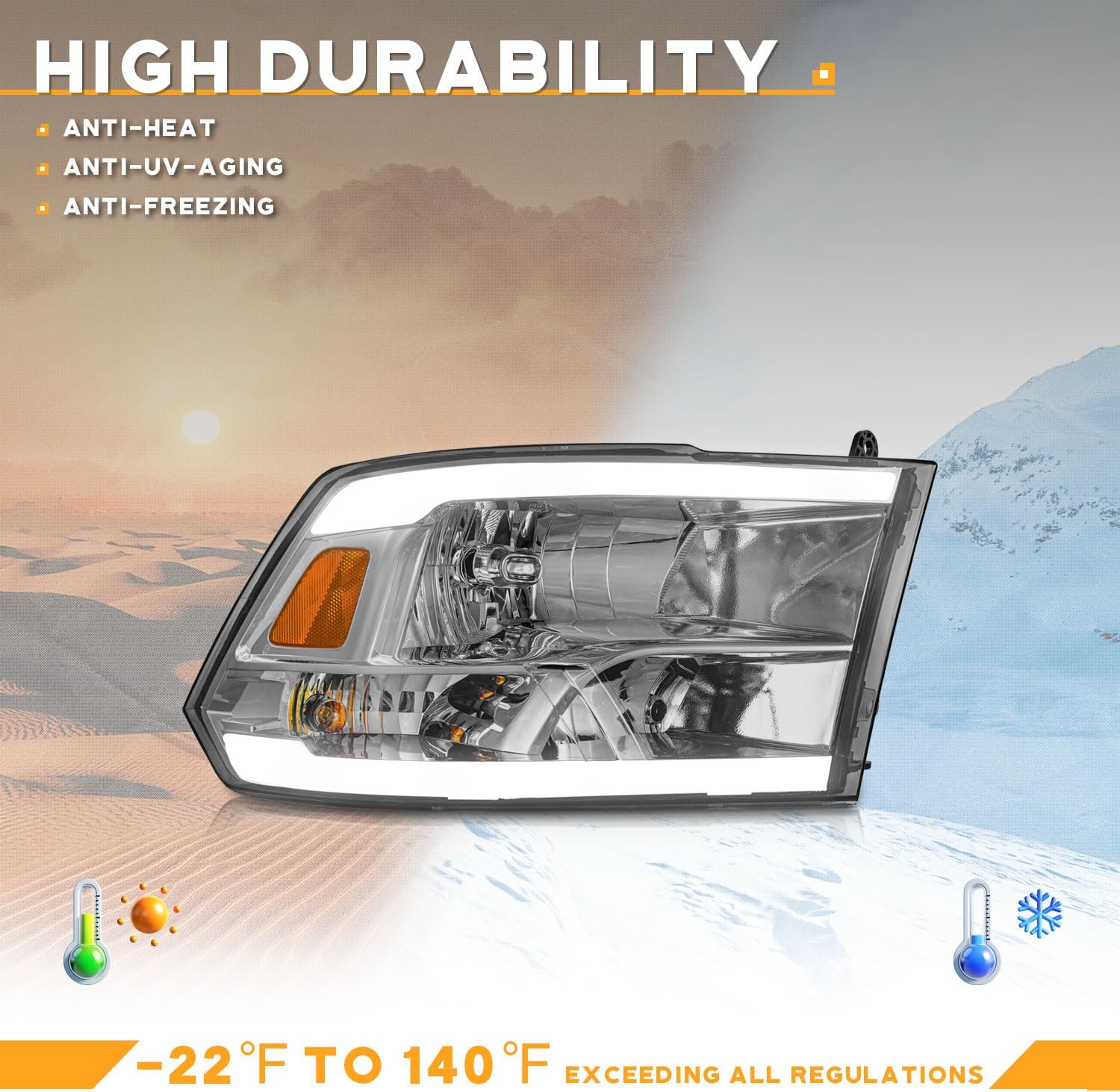 WEELMOTO LED Headlights for 2009-2018 Dodge Ram 1500/2010-2018 Dodge Ram 2500 3500 Models with Factory Quad Style Headlamp Replacement Chrome Housing Amber Reflector (Not Fit Factory Projector Style)