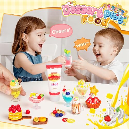 Miniatura 8 de Alritz Juego de juguetes de comida en miniatura, mini postres para hacer bebidas, kit de manualidades, pastel de fresa simulado, juego de alimentos