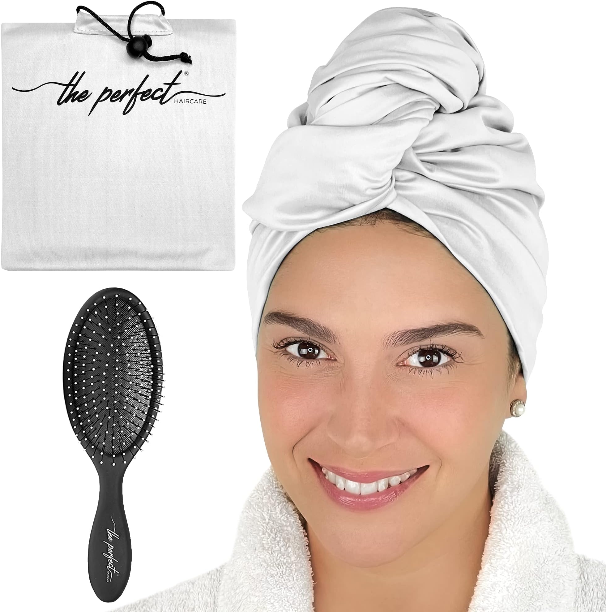 White Microfiber Hair Towel with Wet / Dry Brush