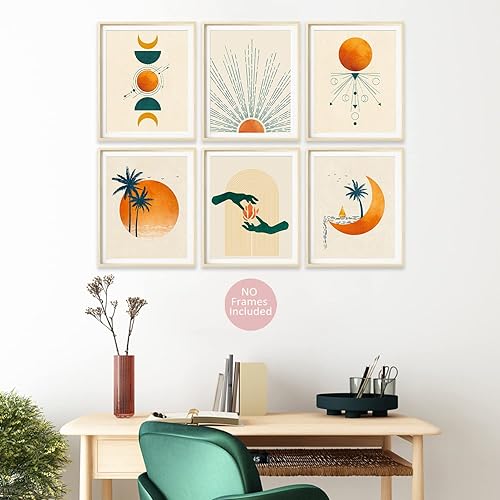 Miniatura 5 de Impresiones artísticas abstractas de paisaje de amanecer, decoración geométrica moderna de mediados de siglo, juego de 6 pósteres de arte de pared