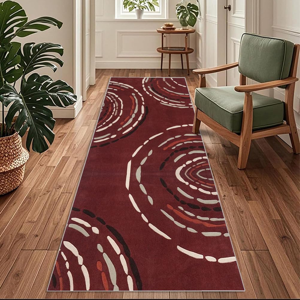 Extra Long Runner Rugs for Hallway 50x100cm Modern vintage Bordeaux red Carpet Runners for Hallways Non Slip Long,Kitchen Rugs Washable,Corridors Runner Rug for Living Room,Entrance,Home Decor