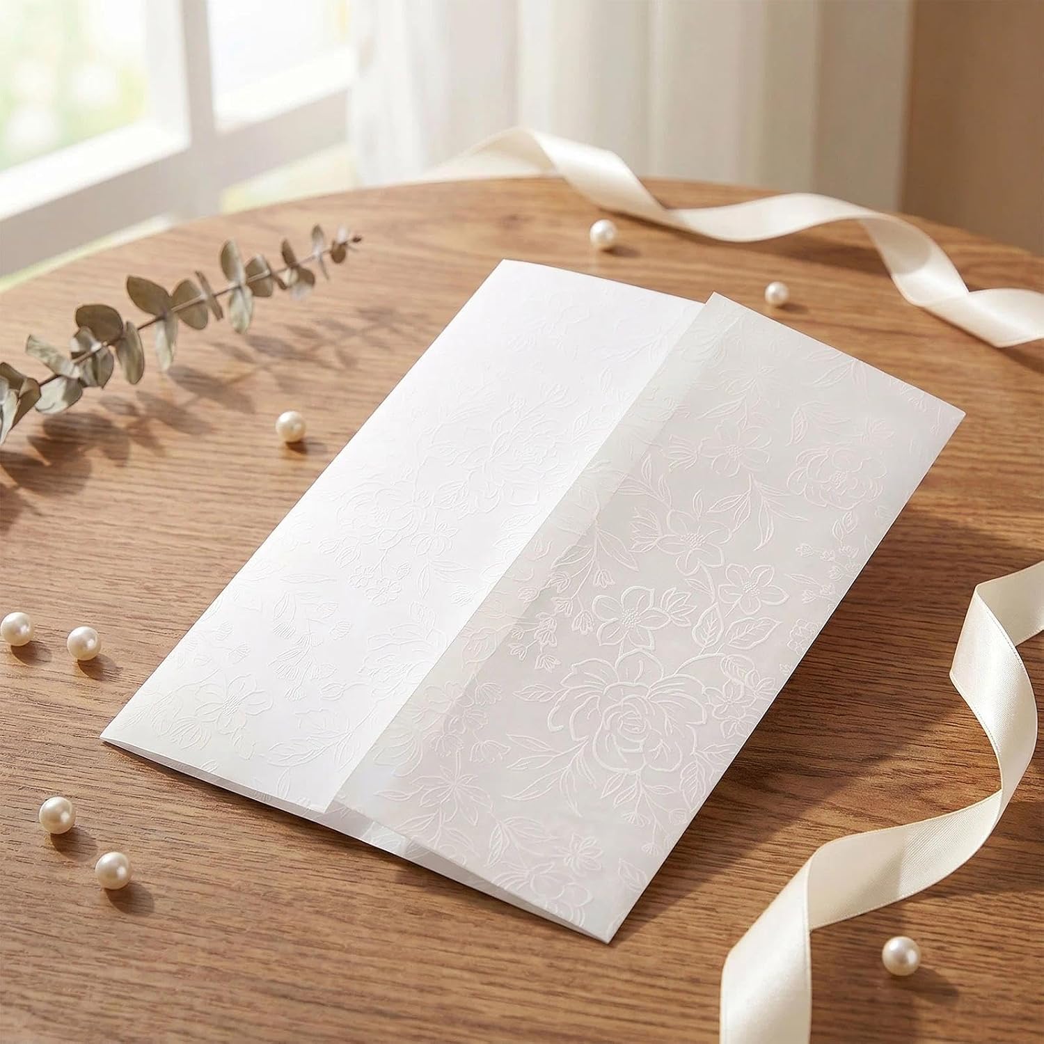 50 Pack Pre-Folded Vellum Jackets for 5x7 Invitations – 130GSM Translucent Vellum Paper Wraps, Perfect for Wedding, Baby Shower, Birthday Invitation Accessories & DIY Craft