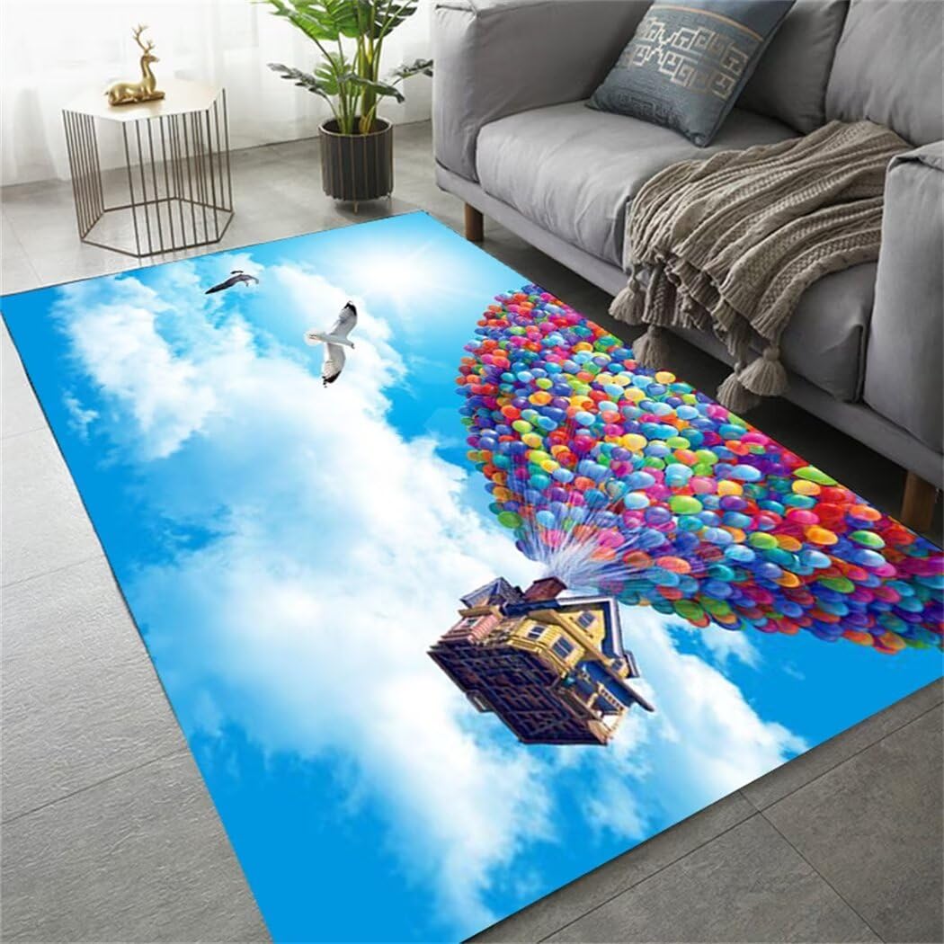 Tapis bebe bleu 70x140cm lavable motif ballon dessin anime