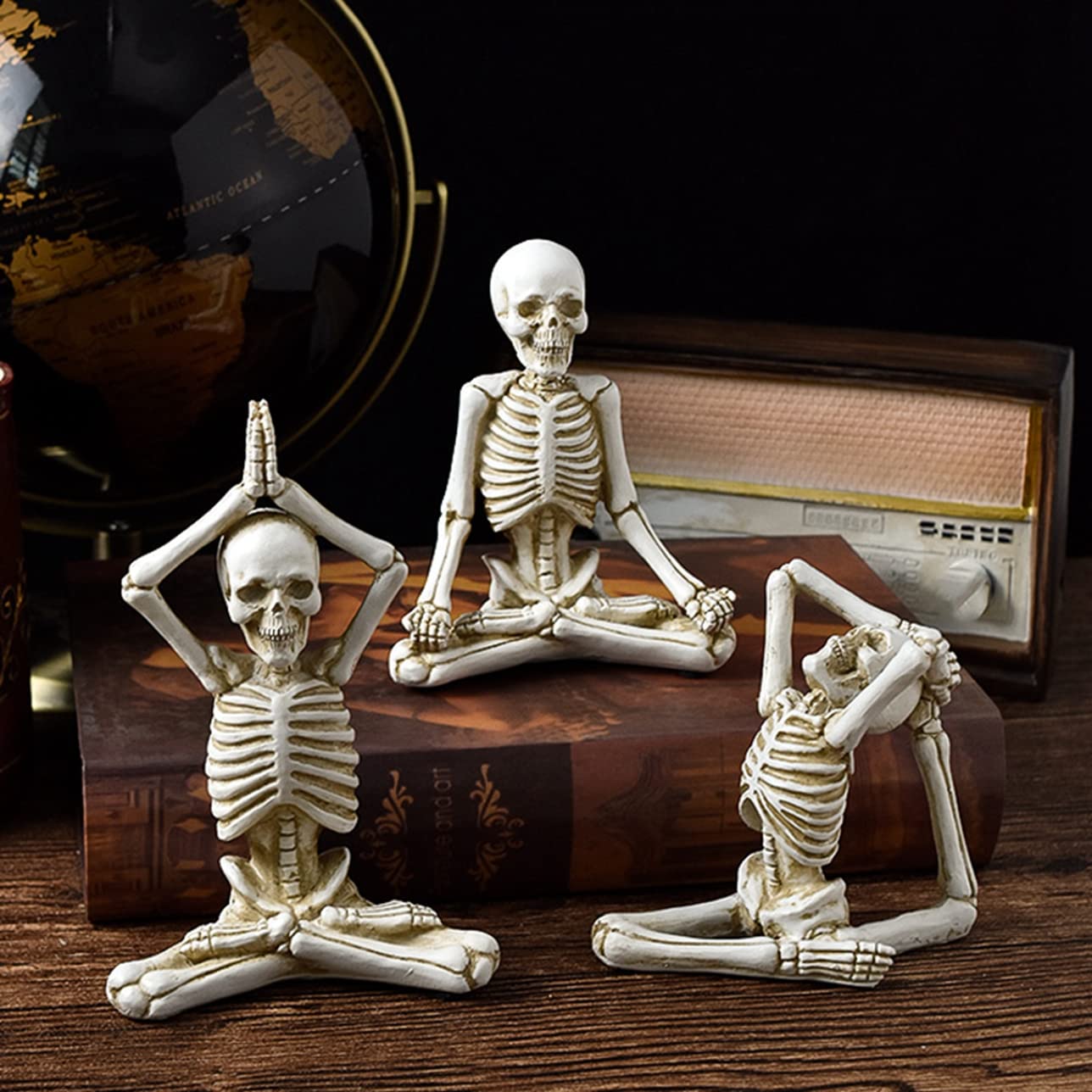 schulpture Estatuilla Coleccionable Pequeño Yoga Esqueleto Humano Calavera Manualidades para decoración de Halloween Regalo Elegante Esqueleto Humano